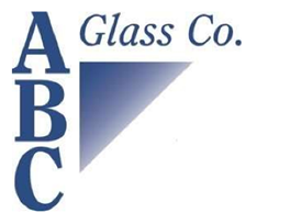 ABC Glass Co. logo with blue letters and a blue triangle.