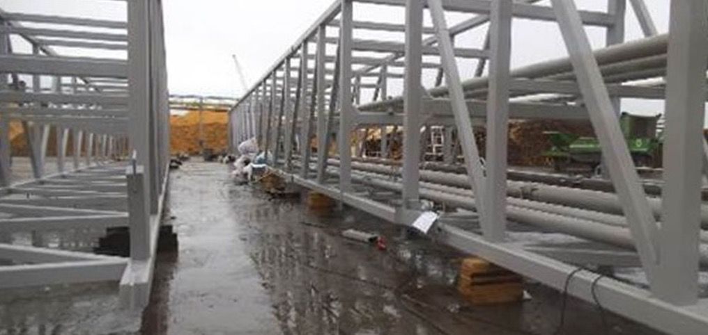 Painted load-bearing steel frames ready for delivery