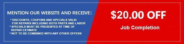 Blue/red ad: Mention website for discounts. $20.00 off job completion.