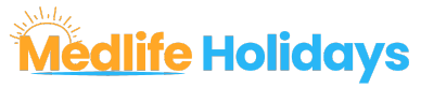 A blue and orange logo for medlife holidays