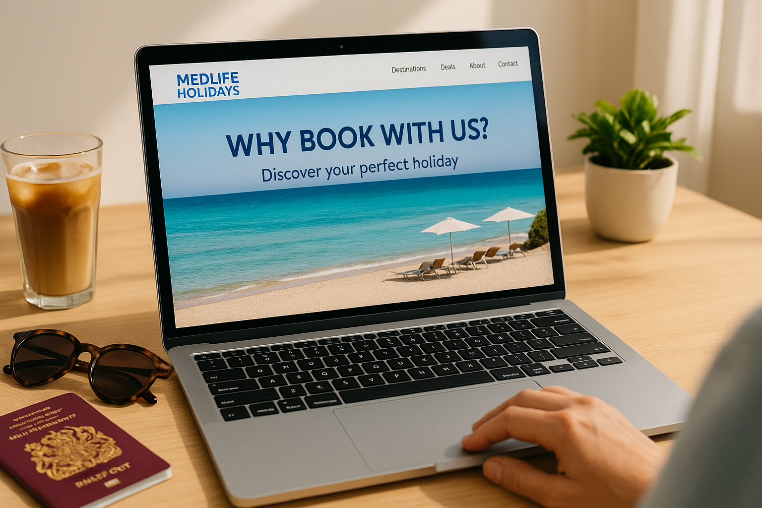 A person is using a laptop computer to book a trip.