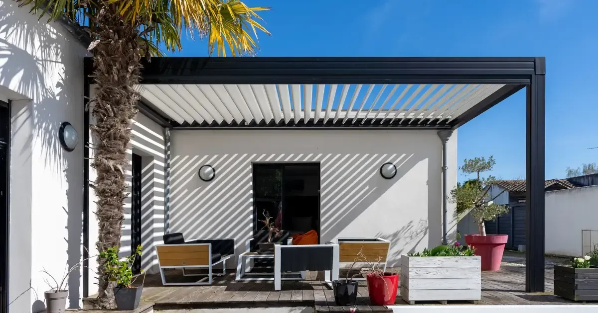 black and white vinyl pergola