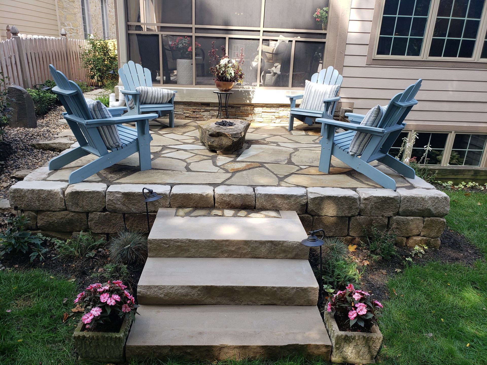 square flagstone patio install in entryway of indianapolis home