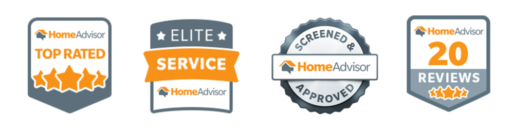 A set of four badges that say top rated service and reviews