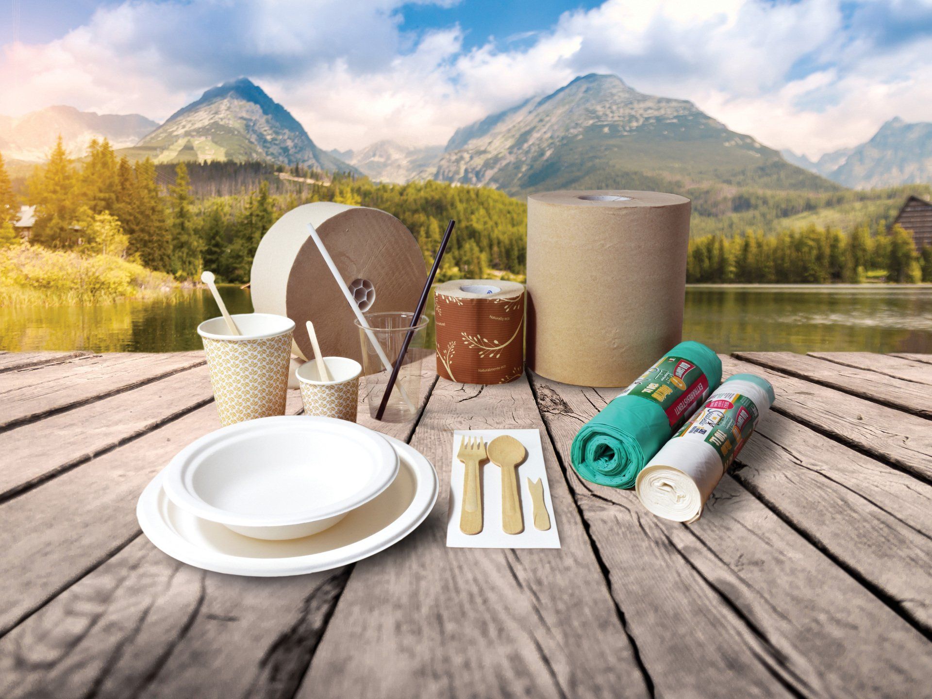 cup with herbal tea and chocolates