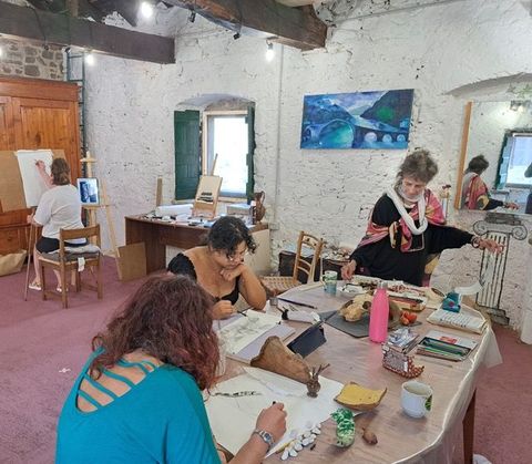 A painting of birds and flowers on a white background.