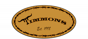 Oval orange logo with barbed-wire border reading “Timmons” and “Est. 1998”