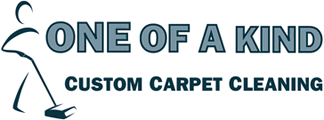 Logo for One of a Kind Custom Carpet Cleaning featuring a stylized icon of a person vacuuming next to the business name.