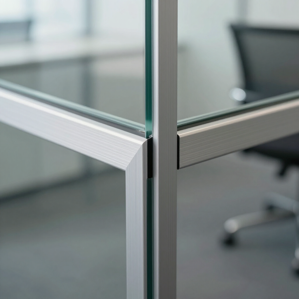 Detalle de cancelería de vidrio para oficina