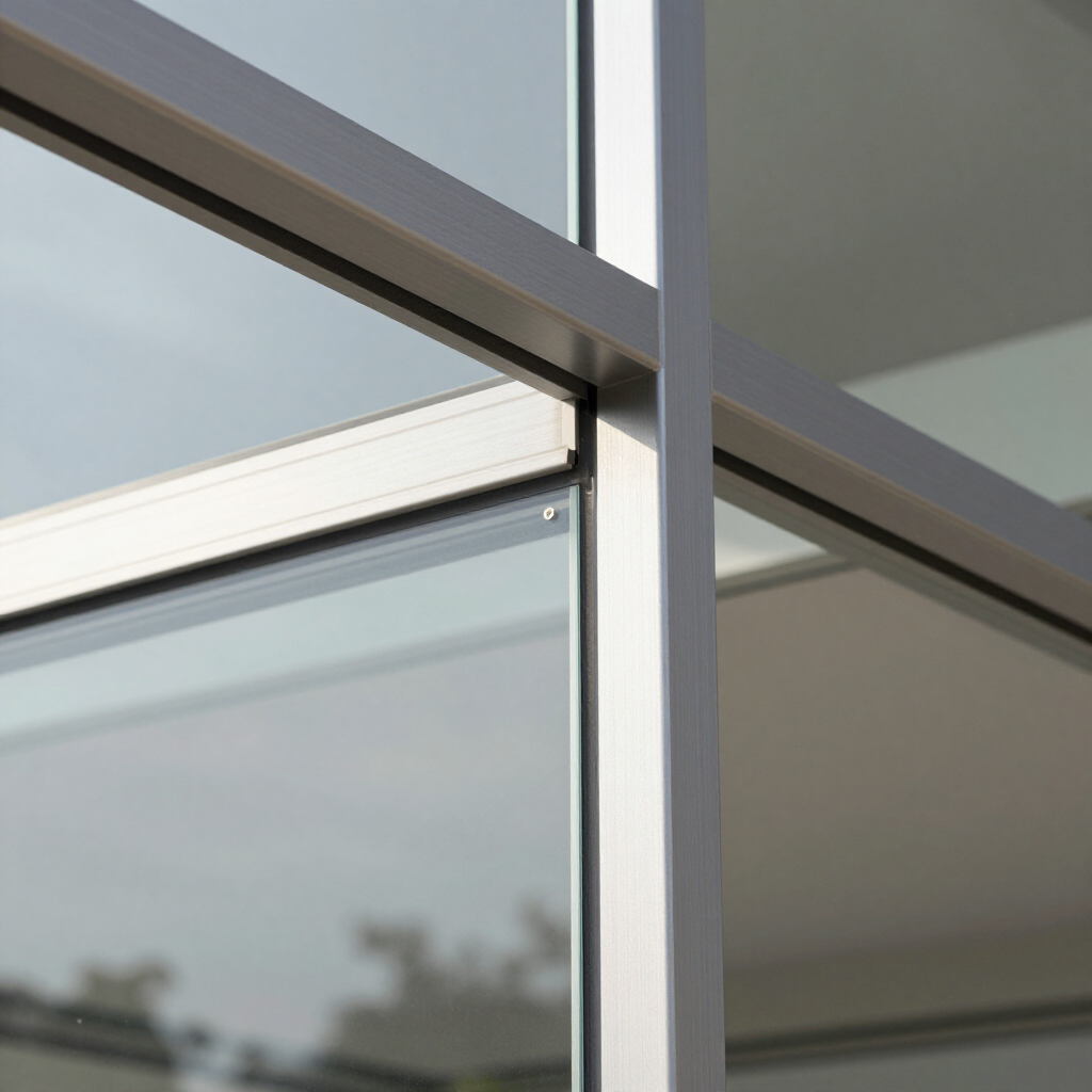 Detalle arquitectónico residencial con vidrio y aluminio