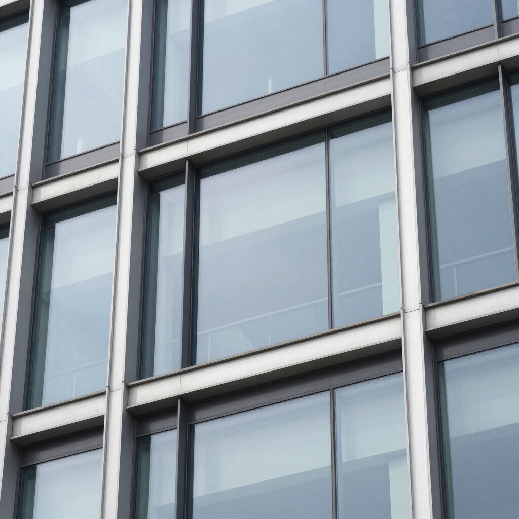 Detalle de fachada moderna en vidrio y aluminio