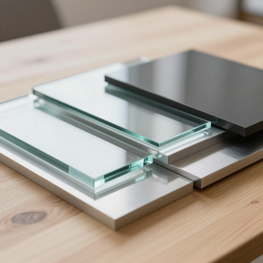 Muestras de vidrio y aluminio para especificación de obra