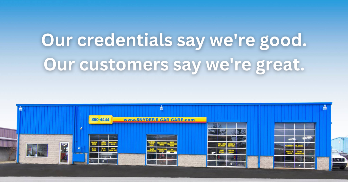 our credentials say we're good, our customers say we're great company moto cincinnati franklin TN shopfix frankllintn williamscounty mason ohio west chester butler county ohio nyders car care snyderscarcare