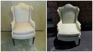 Reupholster chair cream fabric — Wood Finishing in Addison, IL