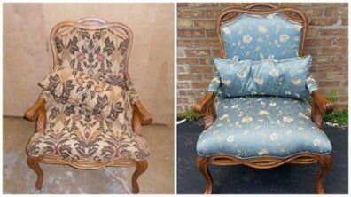 Reupholster sitting chair with pillow — Wood Finishing in Addison, IL