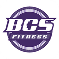 The logo for bcs fitness is purple and white