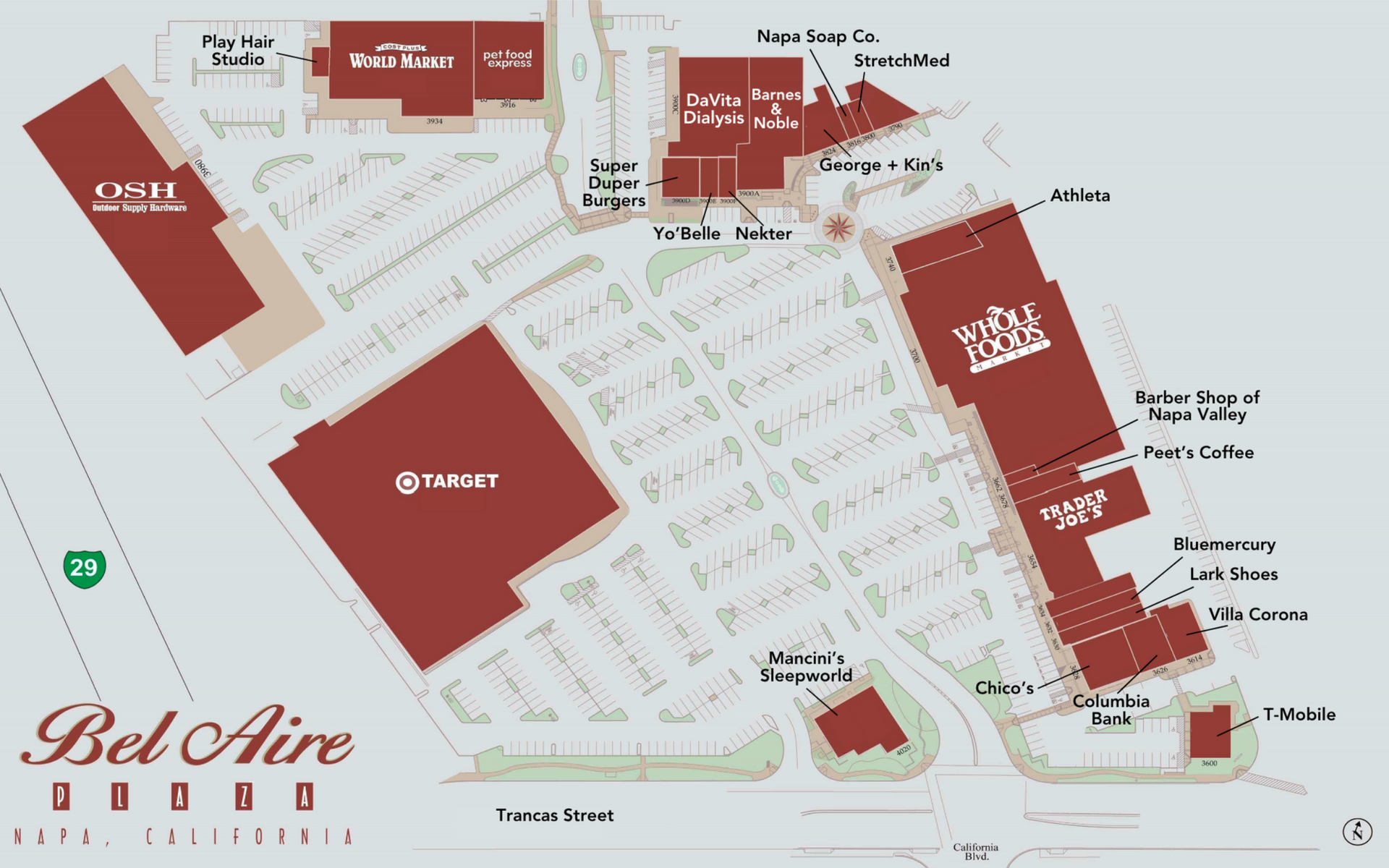 An aerial view of Bel Aire Plaza shopping center