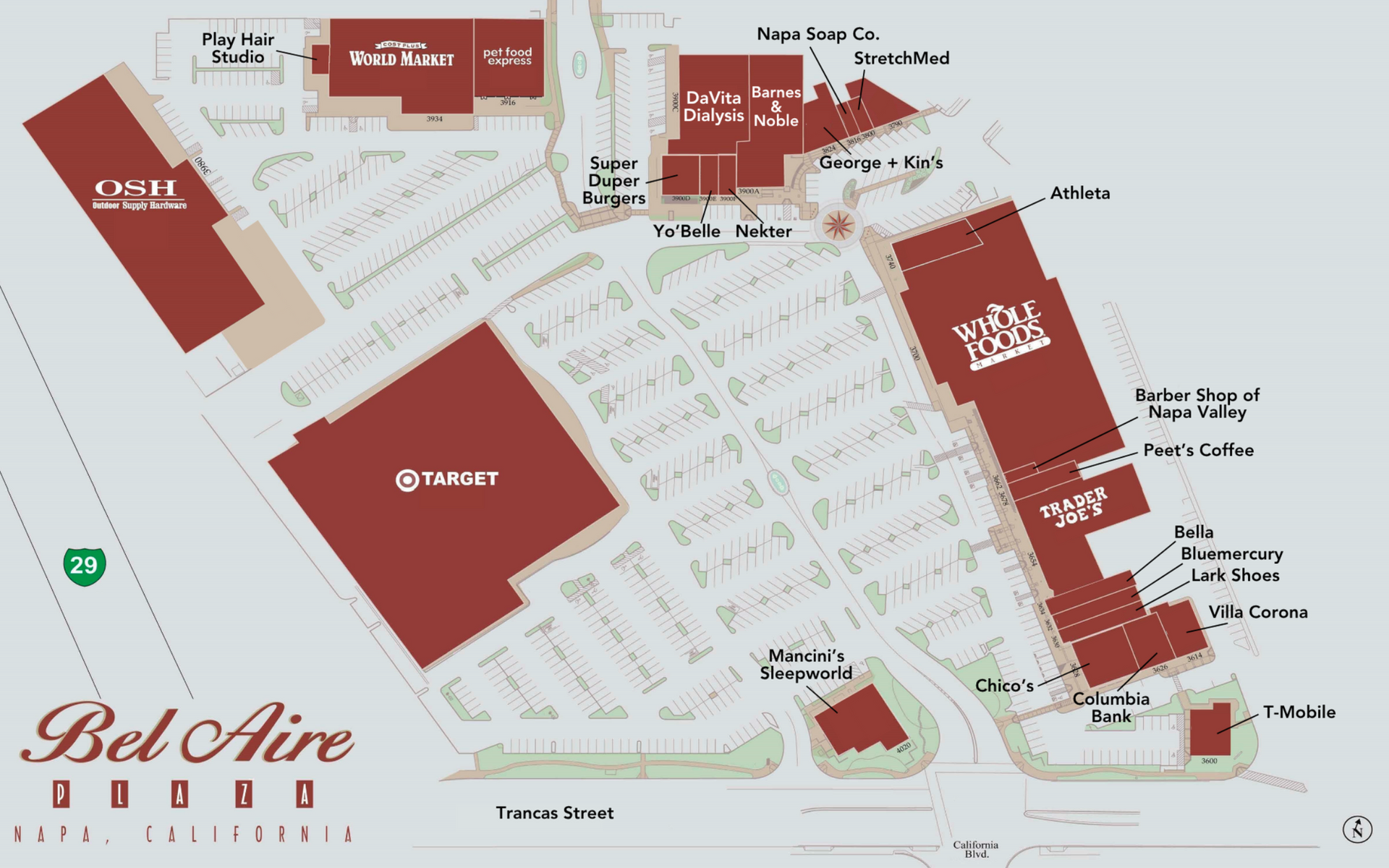 An aerial view of Bel Aire Plaza shopping center