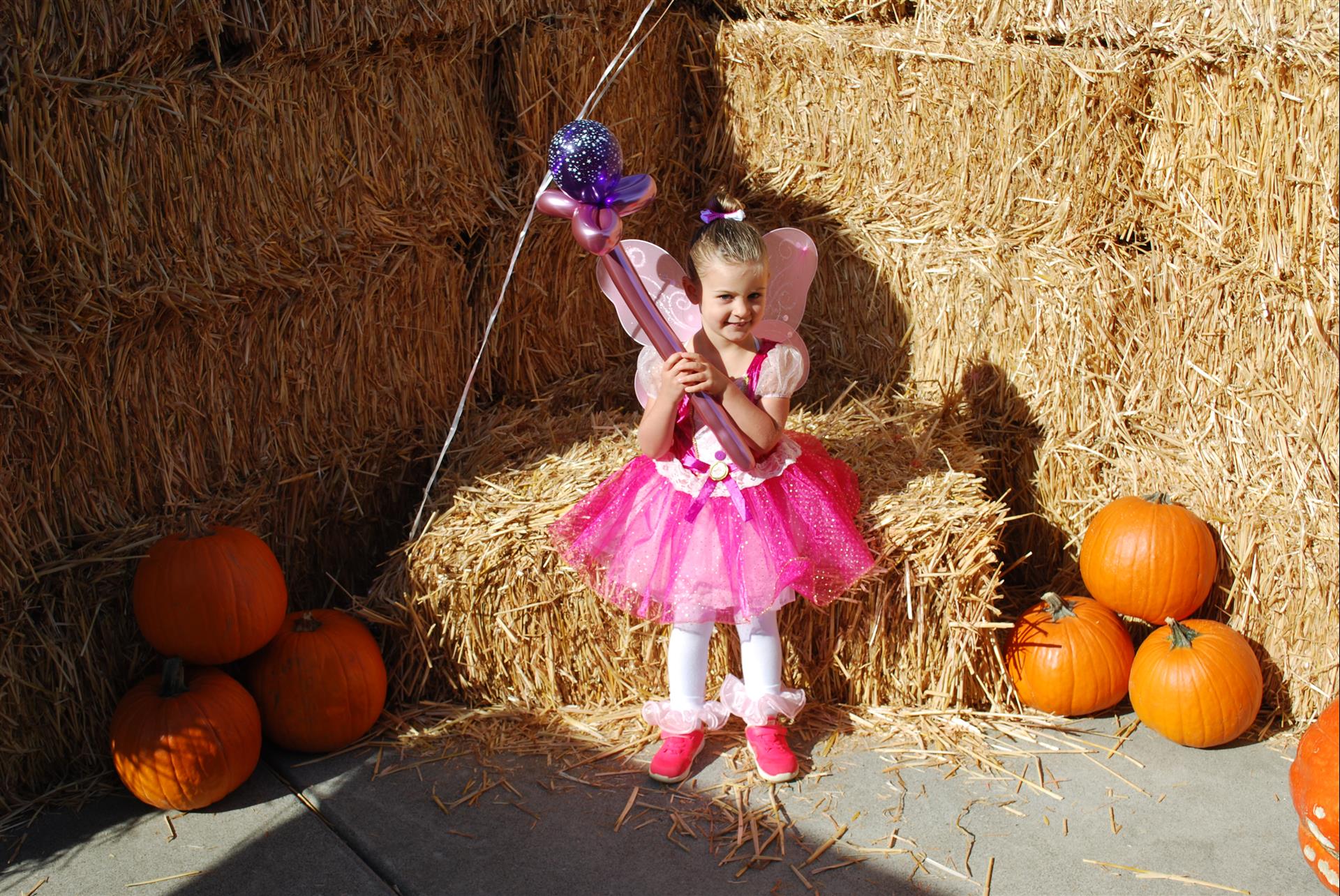 A little girl dressed as a fairy holding a wand