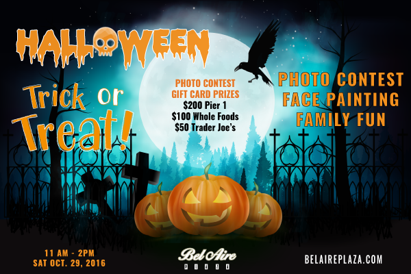 An advertisement for a halloween trick or treat event