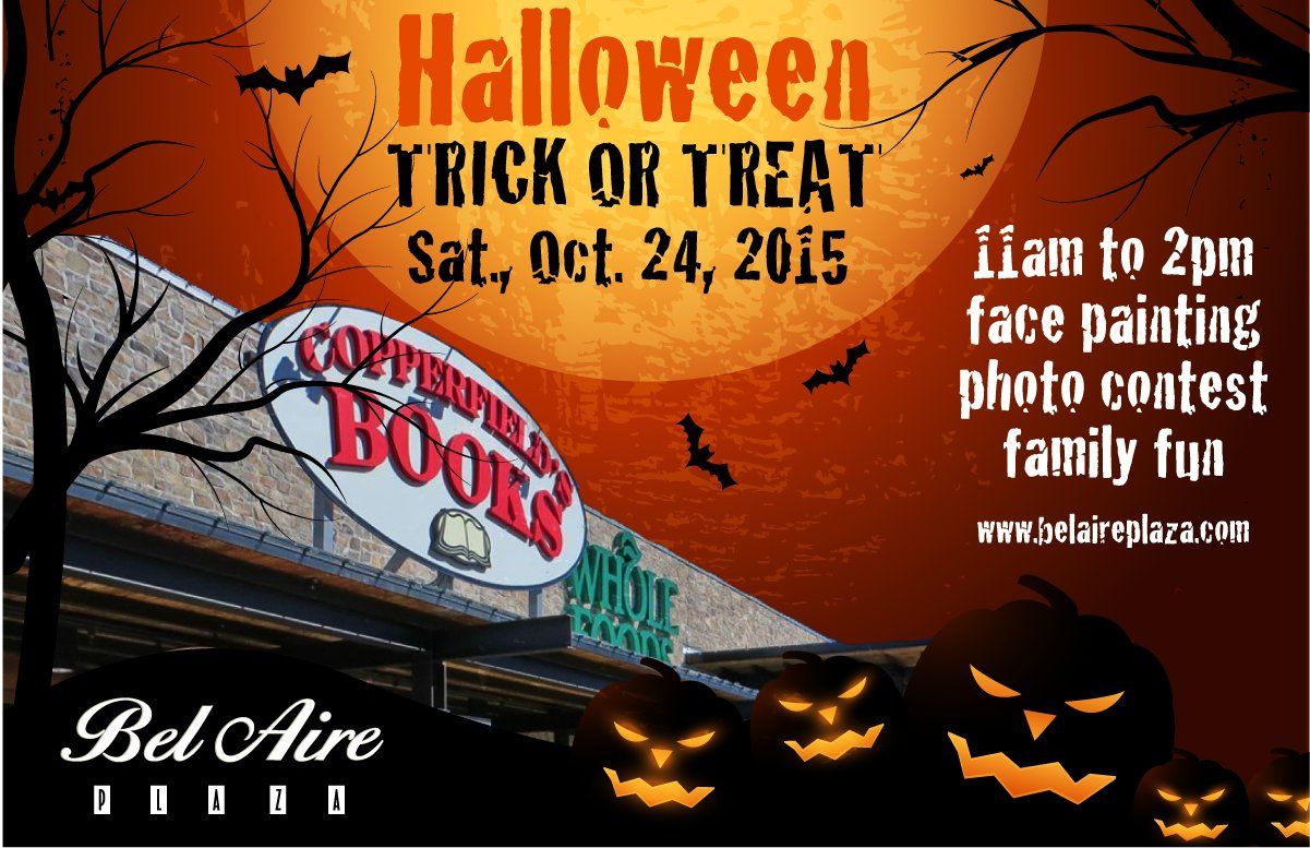 An advertisement for a halloween trick or treat event