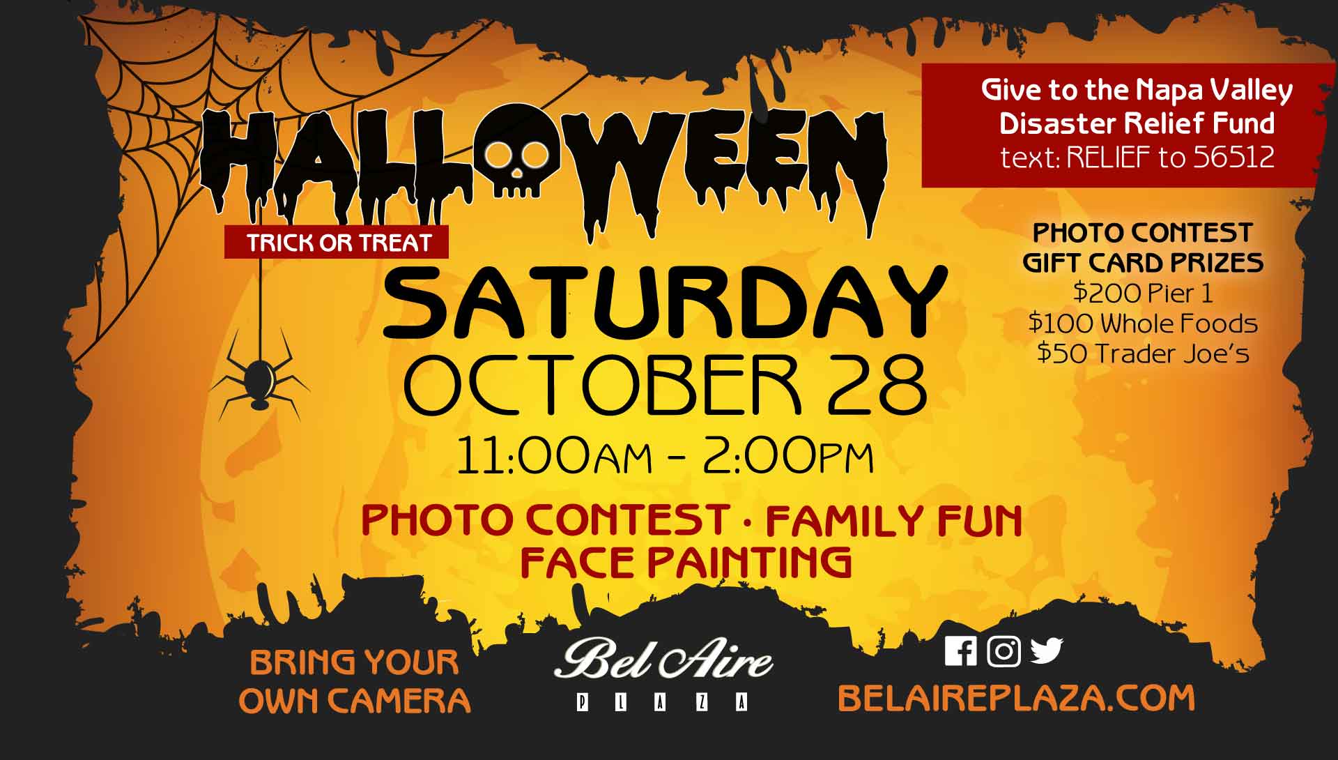 A poster for a halloween event on saturday october 28
