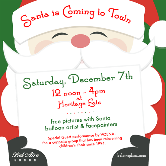 Santa is coming to town on saturday december 7th