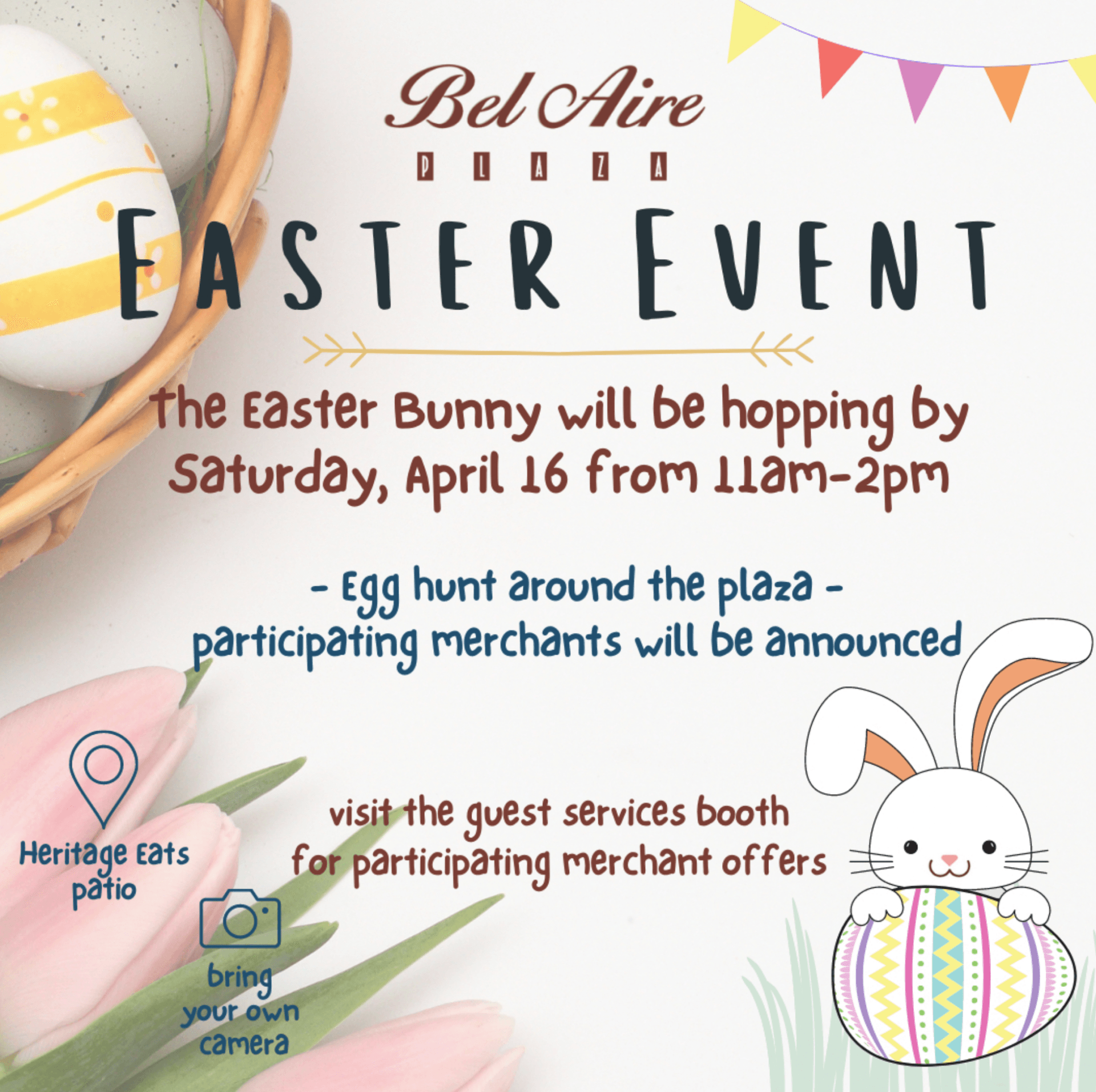 An advertisement for an easter event at bel aire