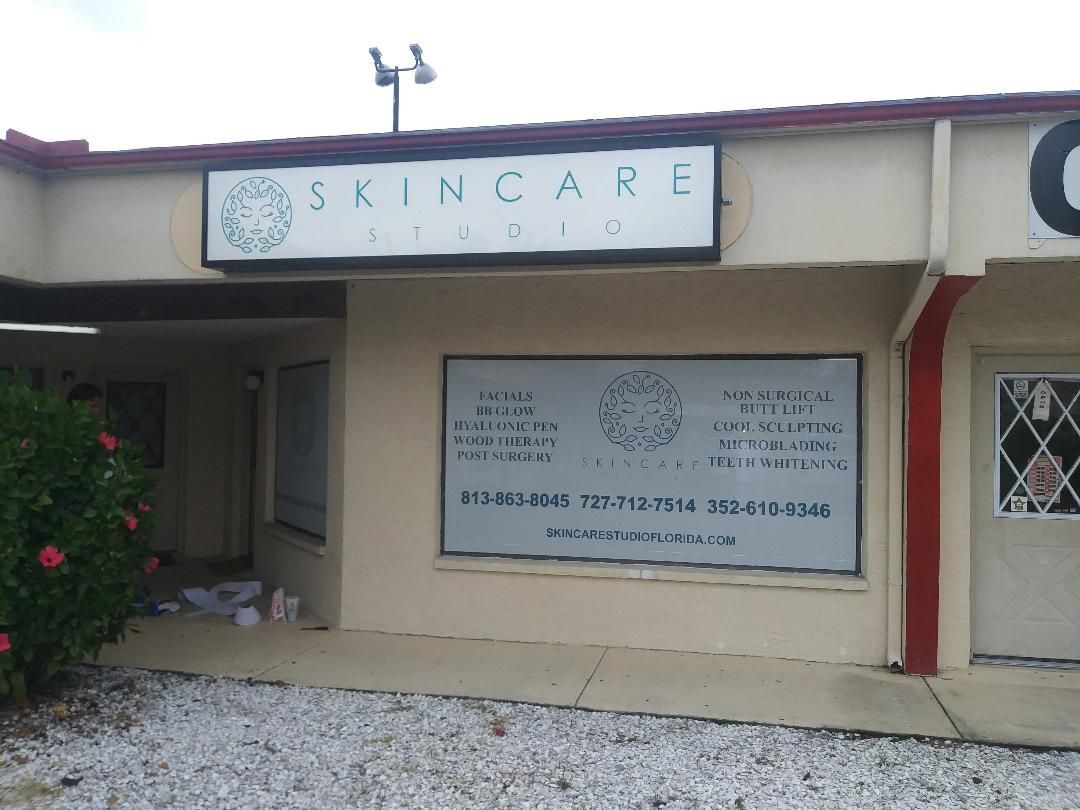 A building with a sign that says skincare on it