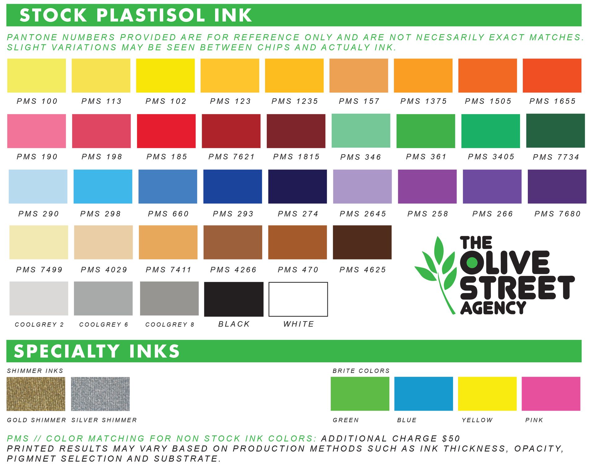 The Olive Street Agency's Stock PMS Colors