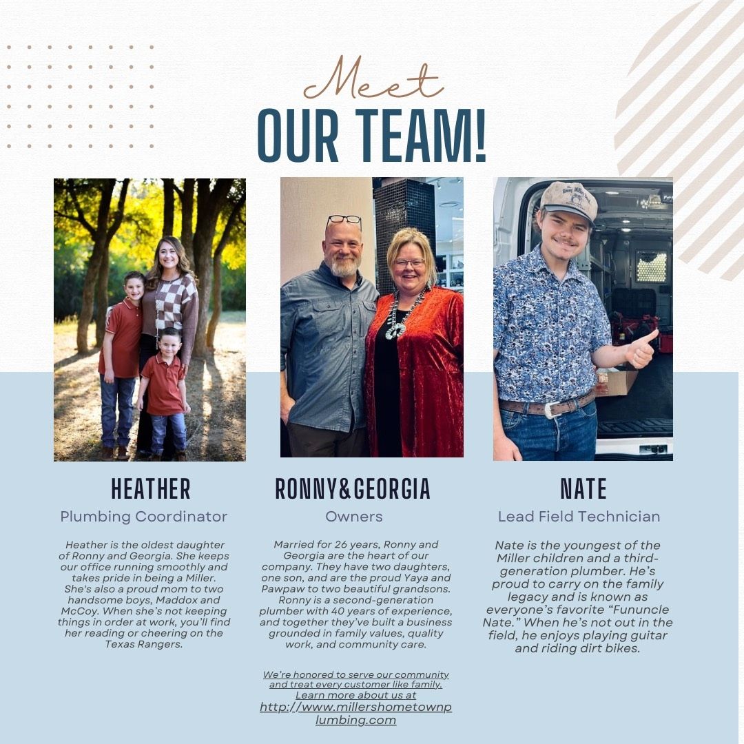 Meet the team graphic with three photos: Heather, Ronnie & Georgia, and Nate.