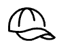 A black and white drawing of a baseball cap on a white background.
