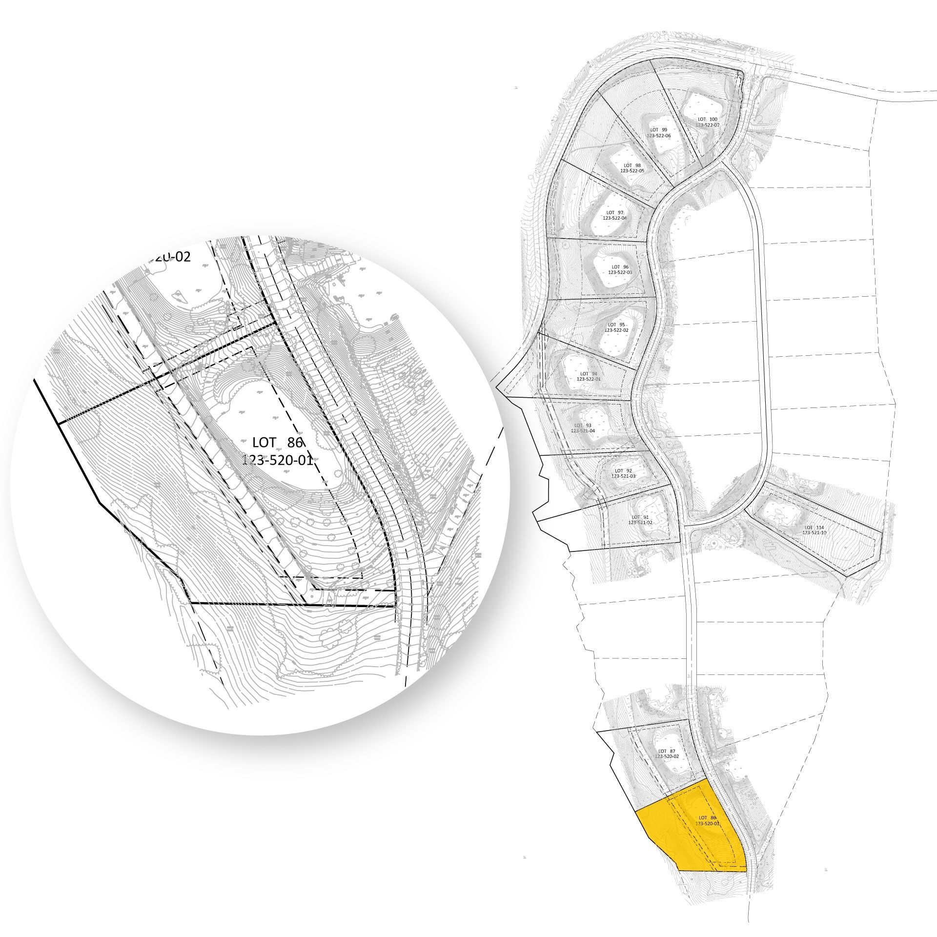 Lot 86 - Flat, lots of natural landscaping.