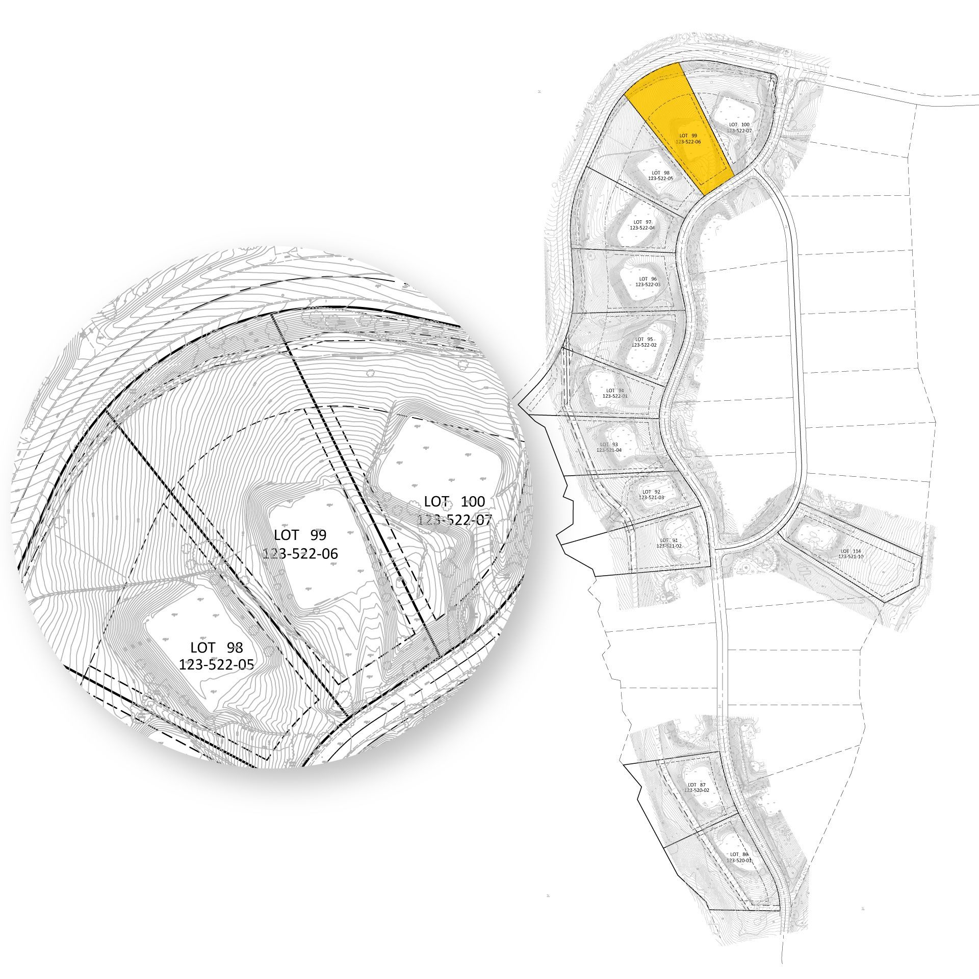 Lot 99 - Flat, secluded, private, 360° Views, sits high, lots of natural landscaping protection.