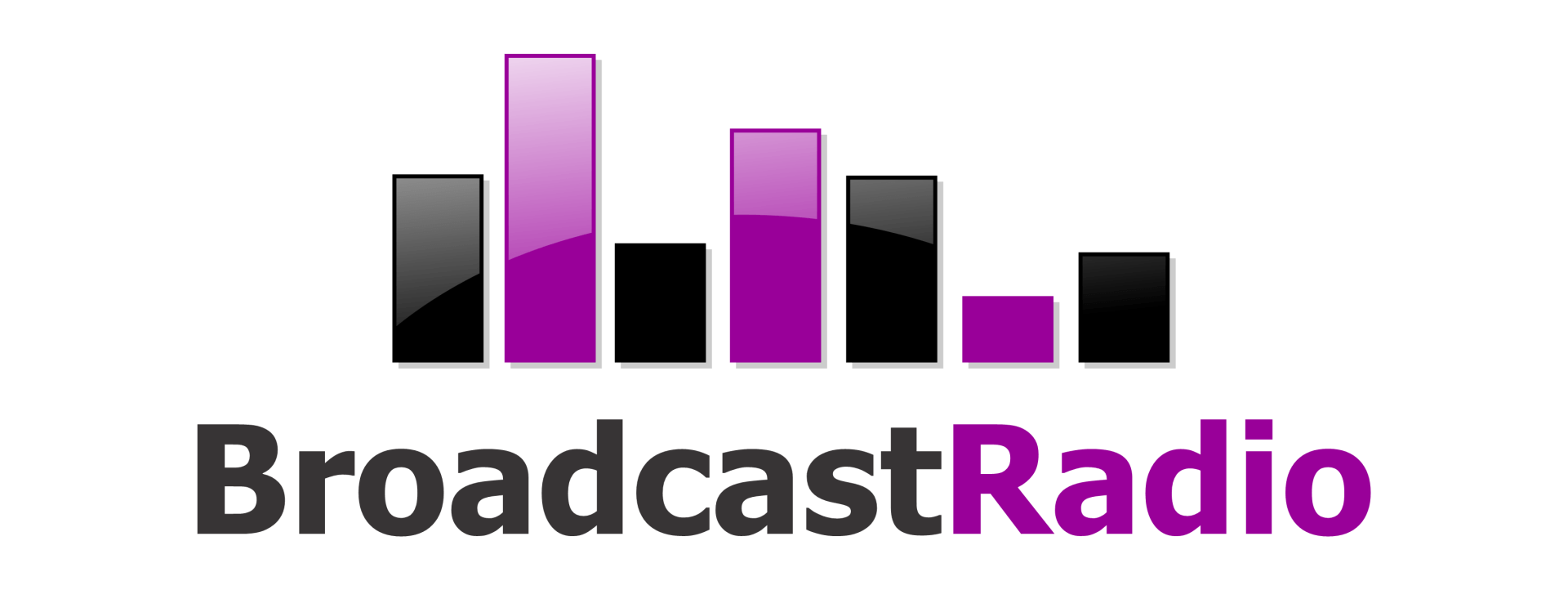 A purple and black logo for broadcast radio