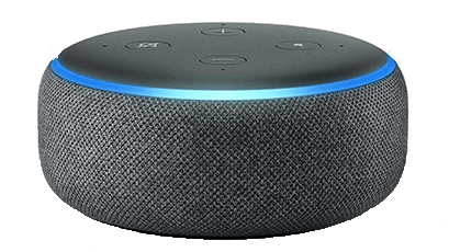 An amazon echo dot with a blue light on top of it.