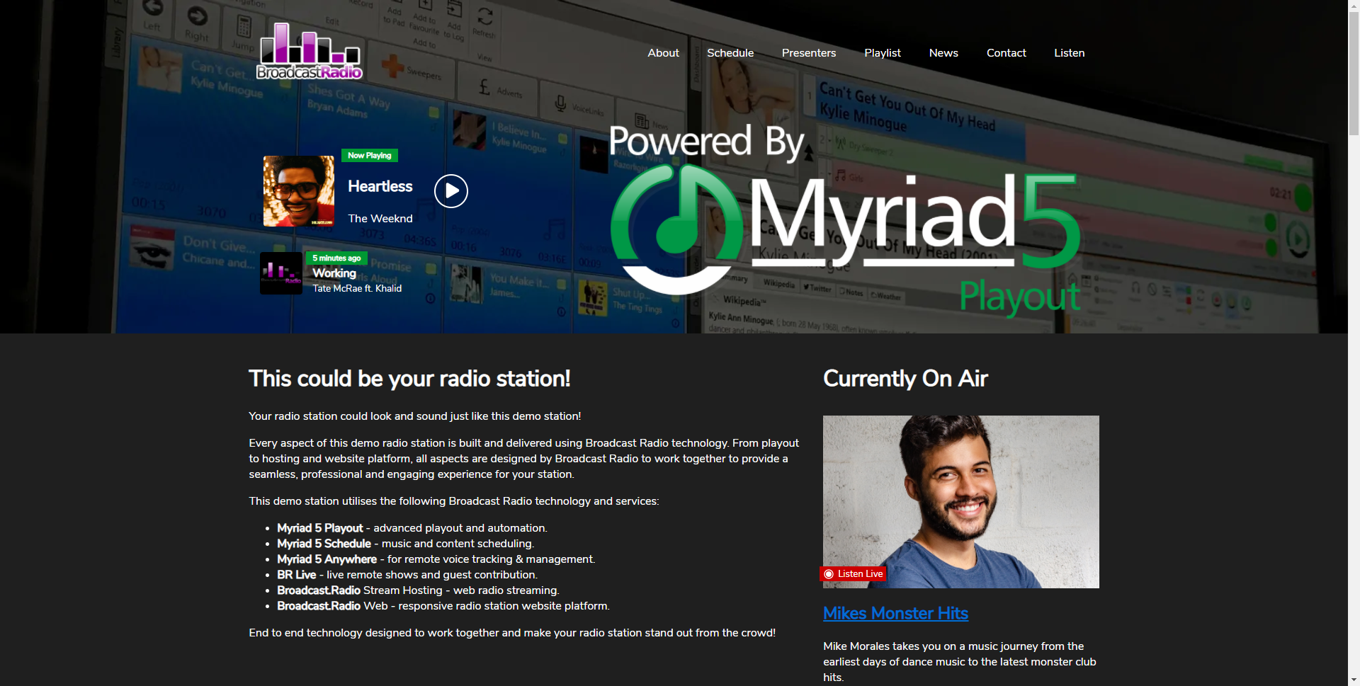 A screenshot of a website that is powered by myriad 5