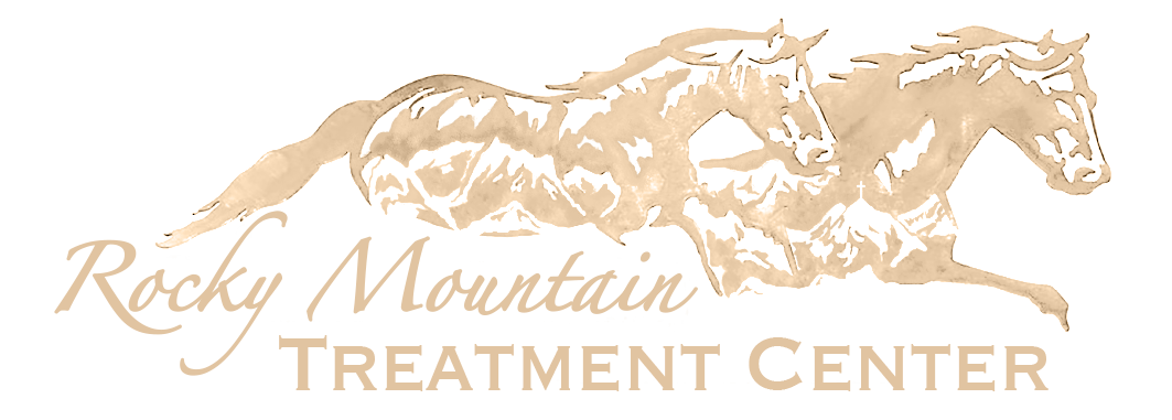 The logo for rocky mountain treatment center shows a herd of horses running.