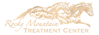 The logo for rocky mountain treatment center shows a herd of horses running.