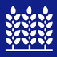 a white icon of a row of wheat plants on a blue background .