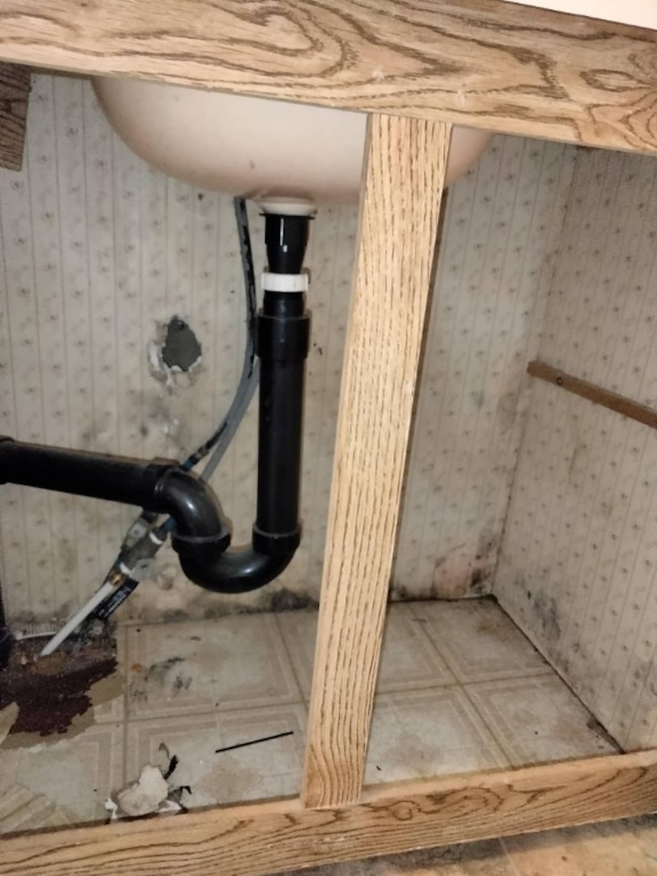 vanity cabinet water damage