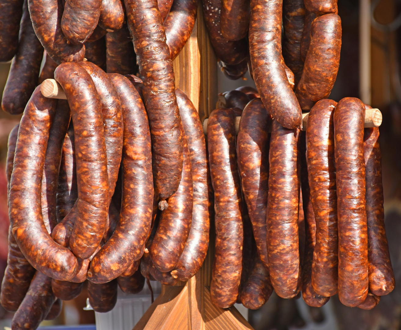 Hanging sausages