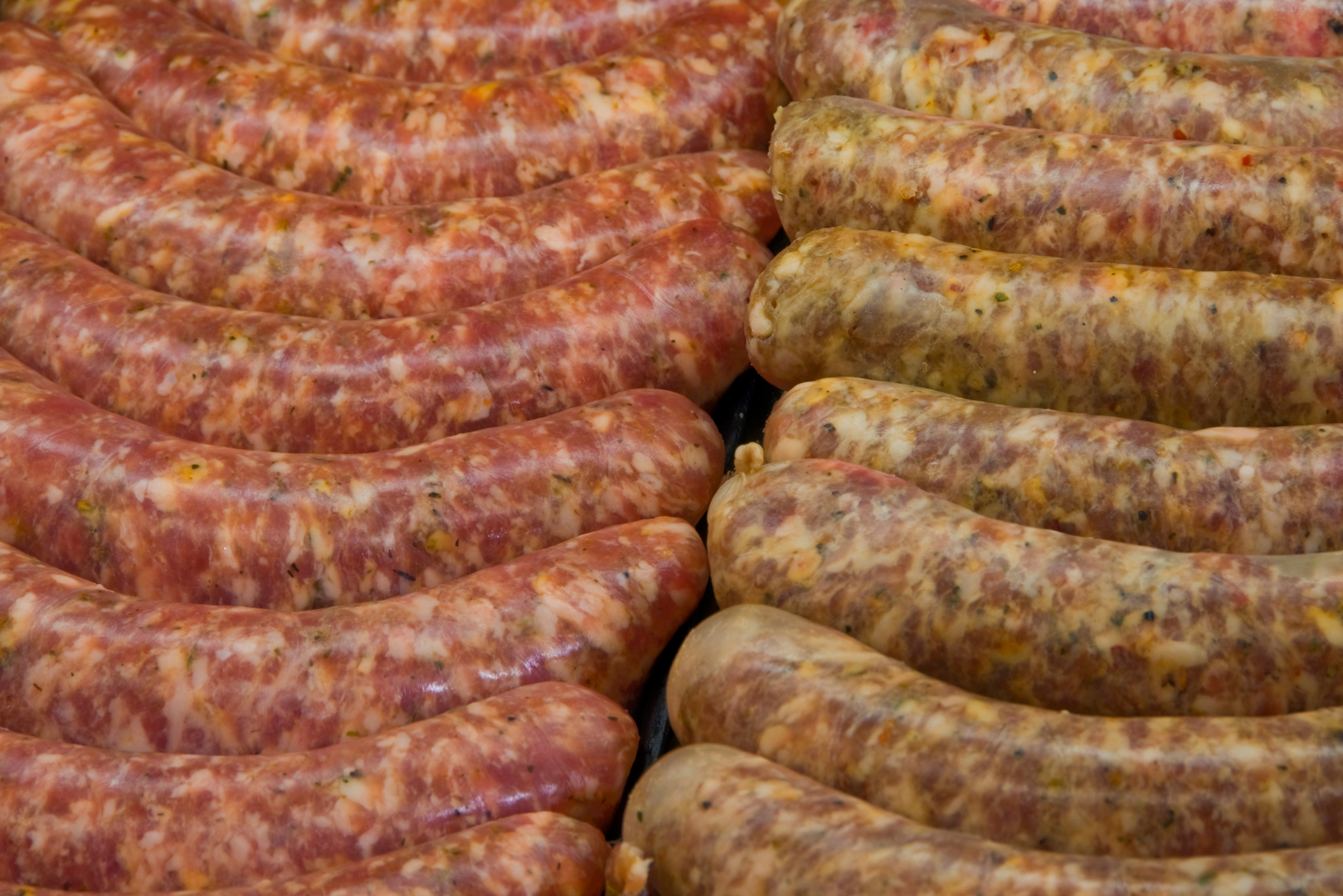 A bunch of sausages displayed