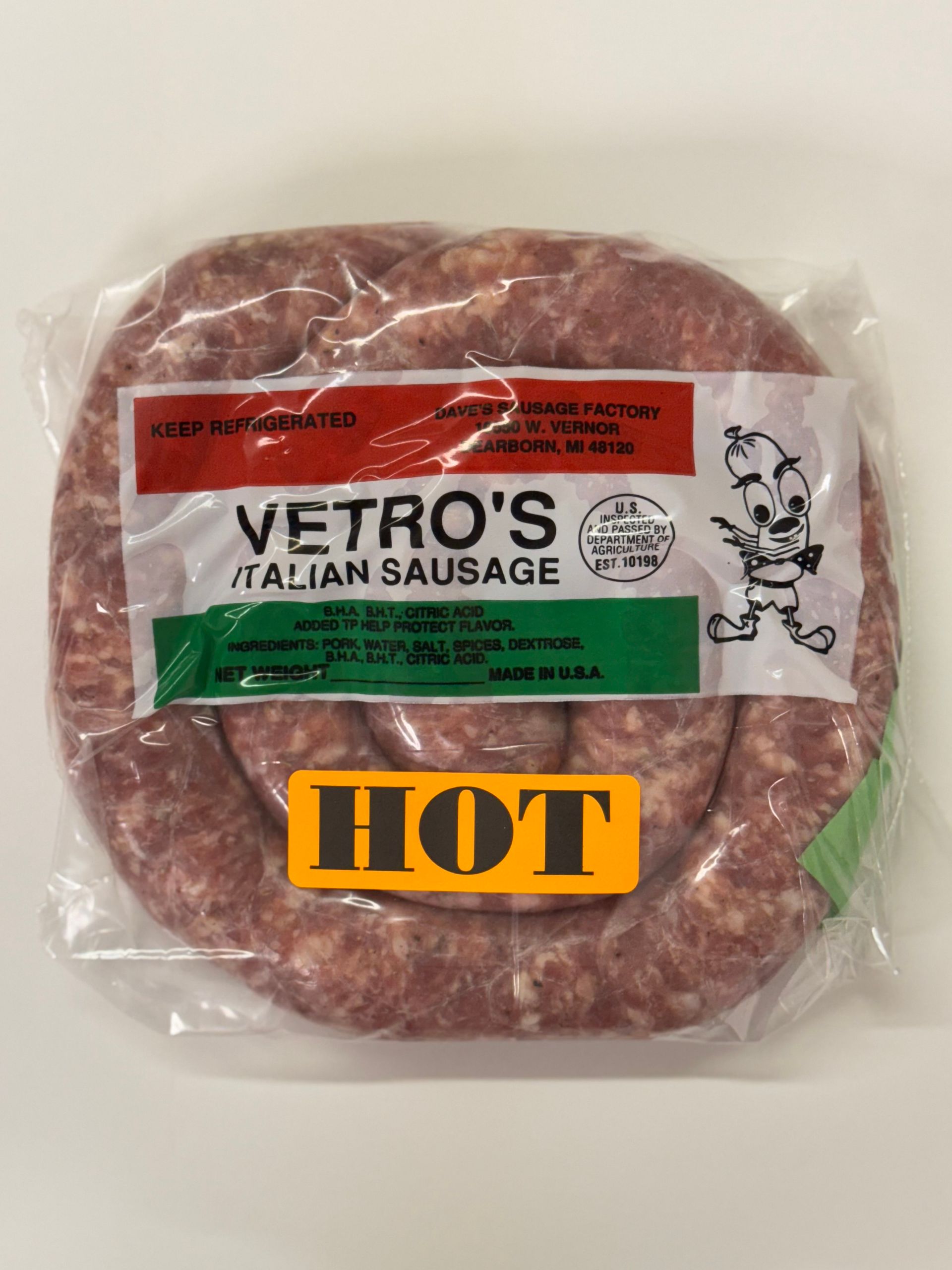 Packed Italian Sausage - Vetro's (HOT)