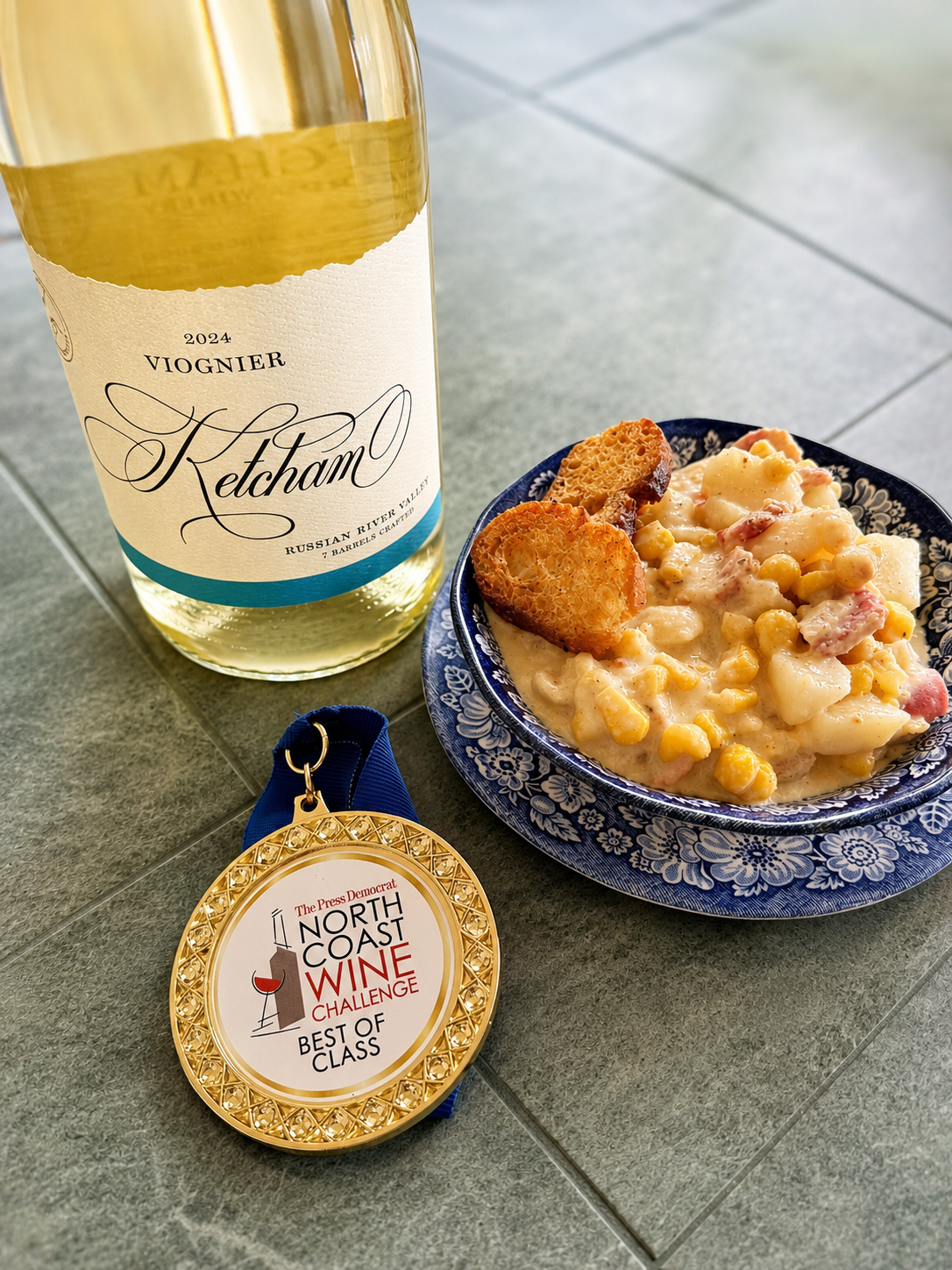 Ketcham Viognier with New England Clam Chowder