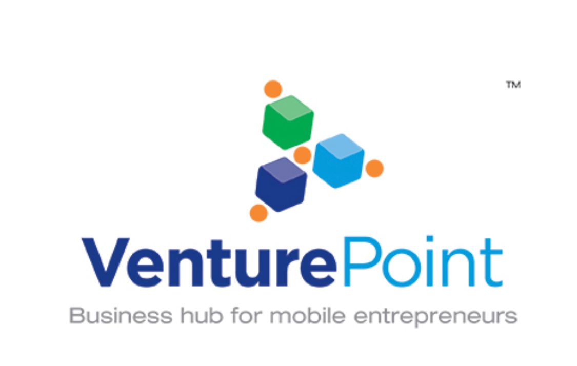 VenturePoint logo: Blue text, abstract cubes (green, blue), orange dots. 