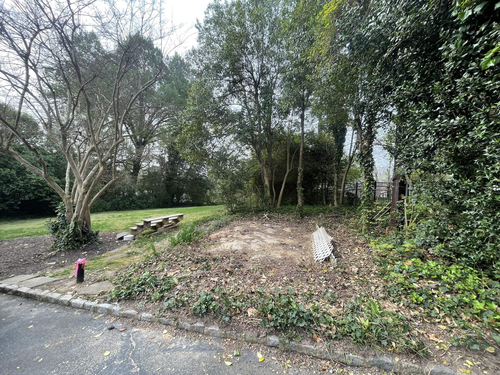 There is a fire hydrant in the middle of the road.