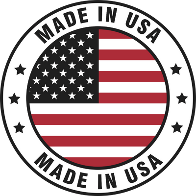 Circular emblem with the American flag and the text 