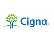 Cigna logo: green tree with person-shaped trunk, blue 