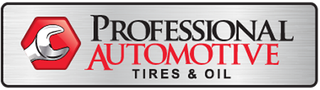 Logo for Professional Automotive Tires & Oil featuring a white wrench inside a red hexagon on a metallic silver background.